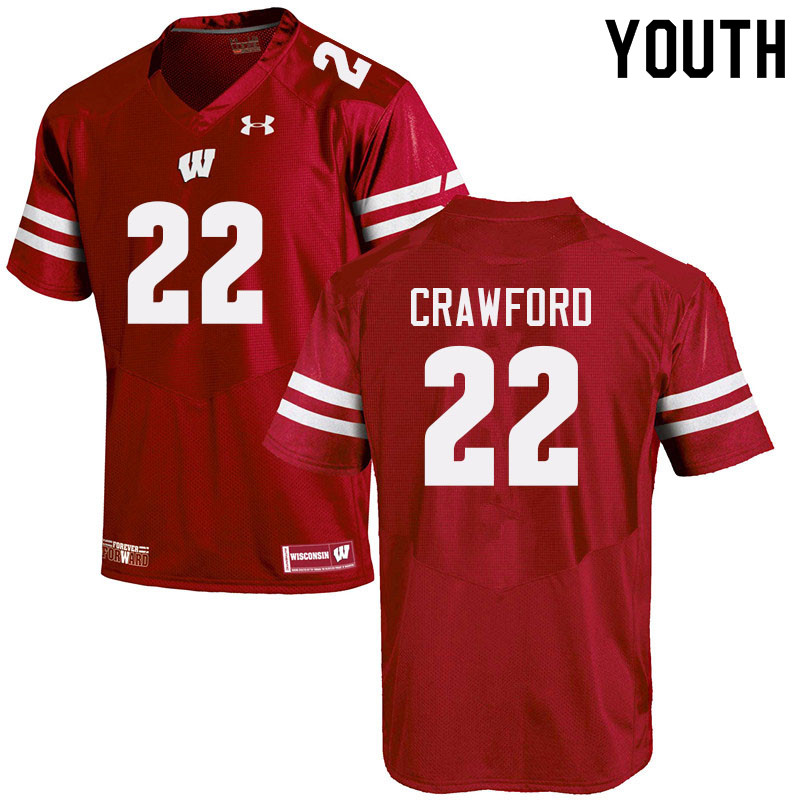 Youth #22 Loyal Crawford Wisconsin Badgers College Football Jerseys Sale-Red